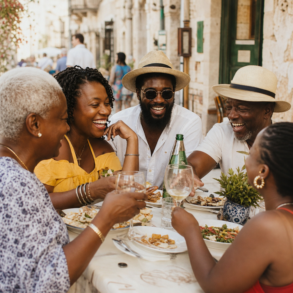 Travelers sharing a meal together